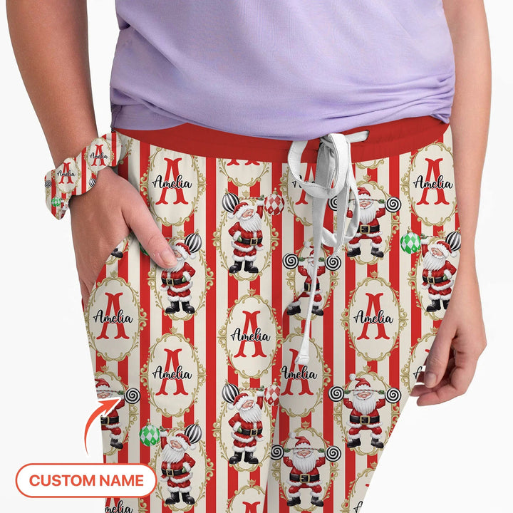 Custom Name Santa Stripes Women Pajama Set - Zumbamboo