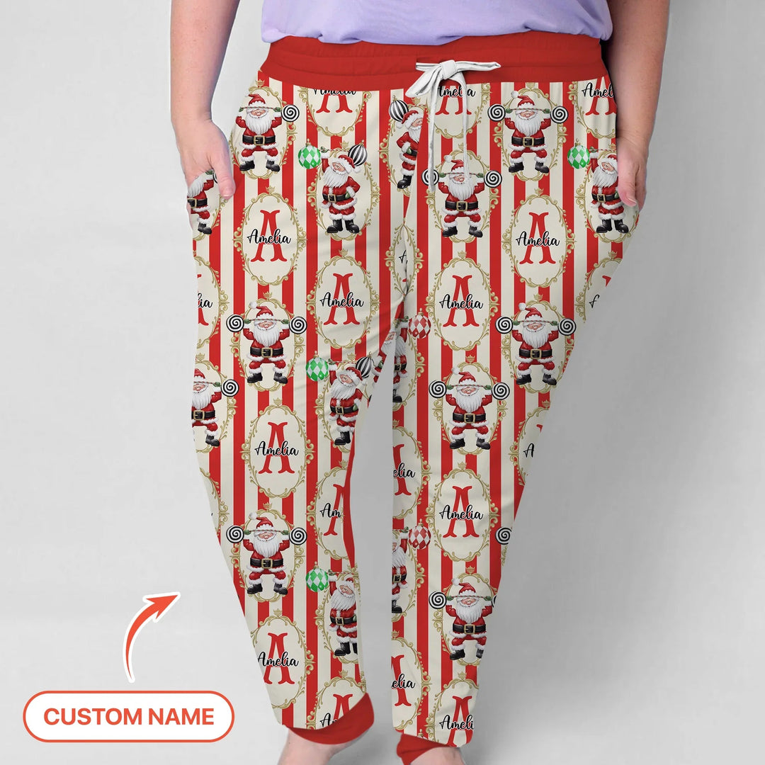 Custom Name Santa Stripes Women Pajama Set - Zumbamboo