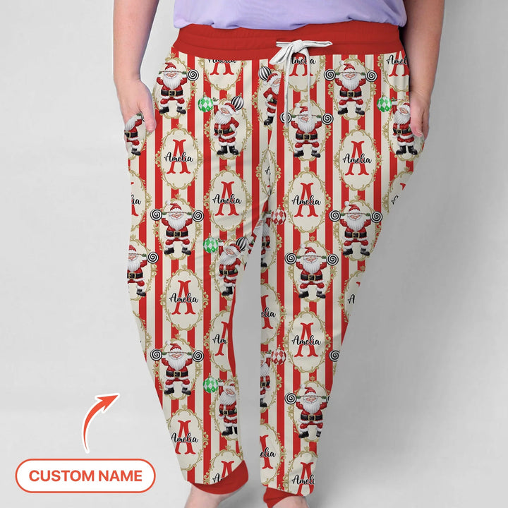 Custom Name Santa Stripes Women Pajama Set - Zumbamboo