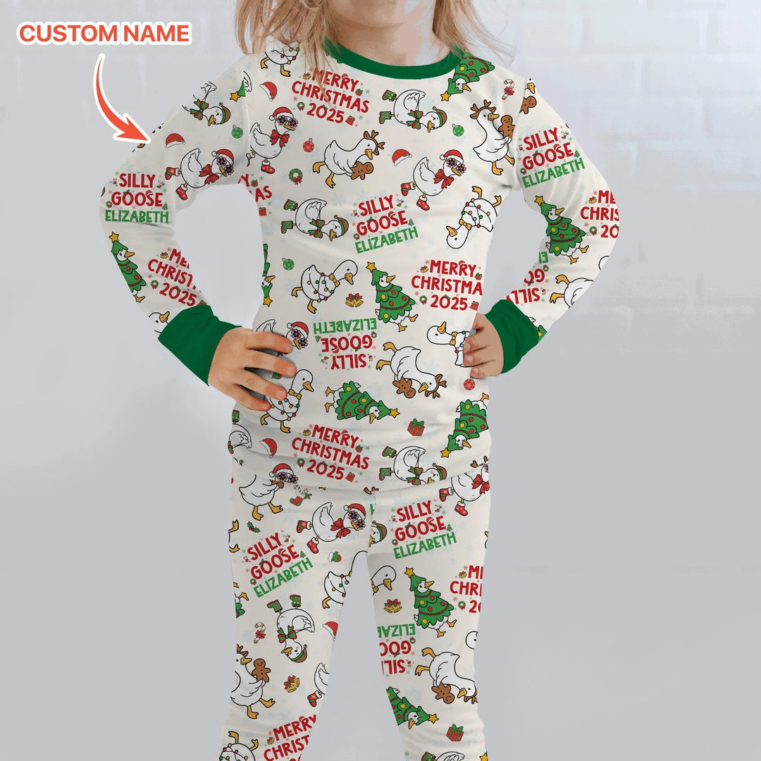 Custom Name "Silly Goose" Two Piece Long Sleeve Pajama Set , Custom Name "Silly Goose" Two Piece Long Sleeve Pajama Set - 12-18M