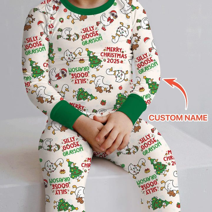 Custom Name "Silly Goose" Two Piece Long Sleeve Pajama Set , Custom Name "Silly Goose" Two Piece Long Sleeve Pajama Set - 12-18M