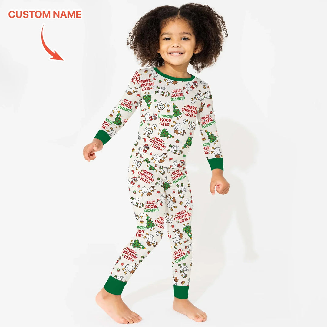 Custom Name "Silly Goose" Two Piece Long Sleeve Pajama Set , Custom Name "Silly Goose" Two Piece Long Sleeve Pajama Set - 12-18M