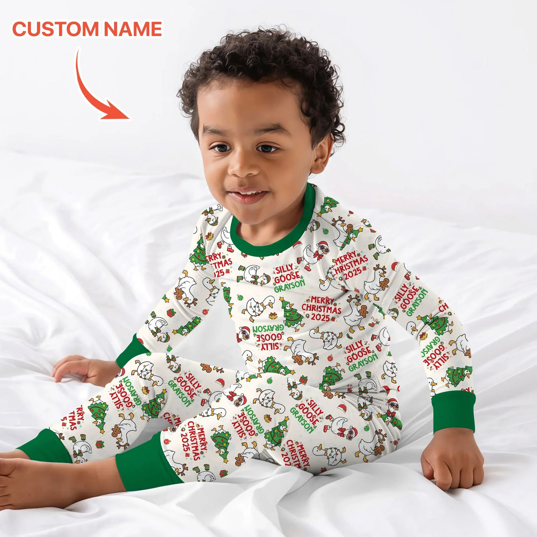 Custom Name "Silly Goose" Two Piece Long Sleeve Pajama Set , Custom Name "Silly Goose" Two Piece Long Sleeve Pajama Set - 12-18M