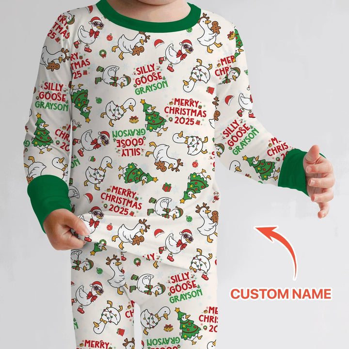 Custom Name "Silly Goose" Two Piece Long Sleeve Pajama Set , Custom Name "Silly Goose" Two Piece Long Sleeve Pajama Set - 12-18M
