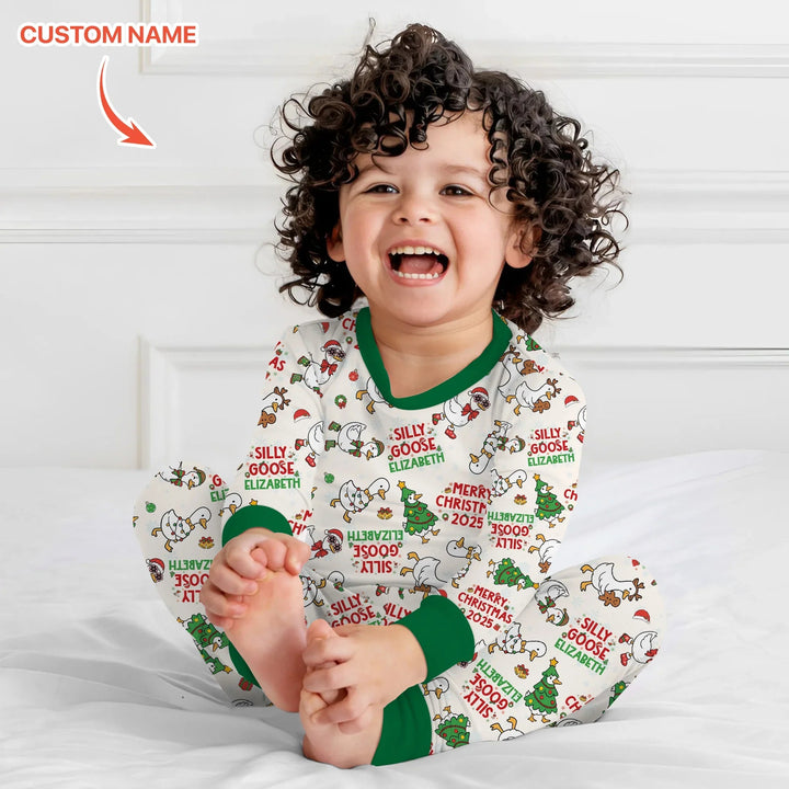 Custom Name "Silly Goose" Two Piece Long Sleeve Pajama Set , Custom Name "Silly Goose" Two Piece Long Sleeve Pajama Set - 12-18M