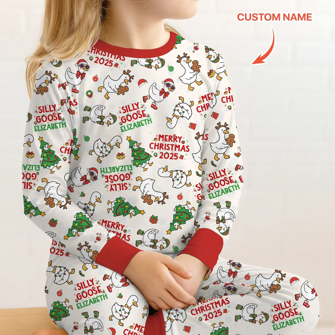 Custom Name "Silly Goose" Two Piece Long Sleeve Pajama Set , Custom Name "Silly Goose" Two Piece Long Sleeve Pajama Set - 12-18M