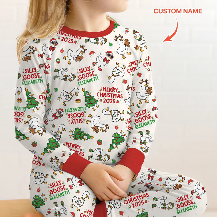 Custom Name "Silly Goose" Two Piece Long Sleeve Pajama Set , Custom Name "Silly Goose" Two Piece Long Sleeve Pajama Set - 12-18M