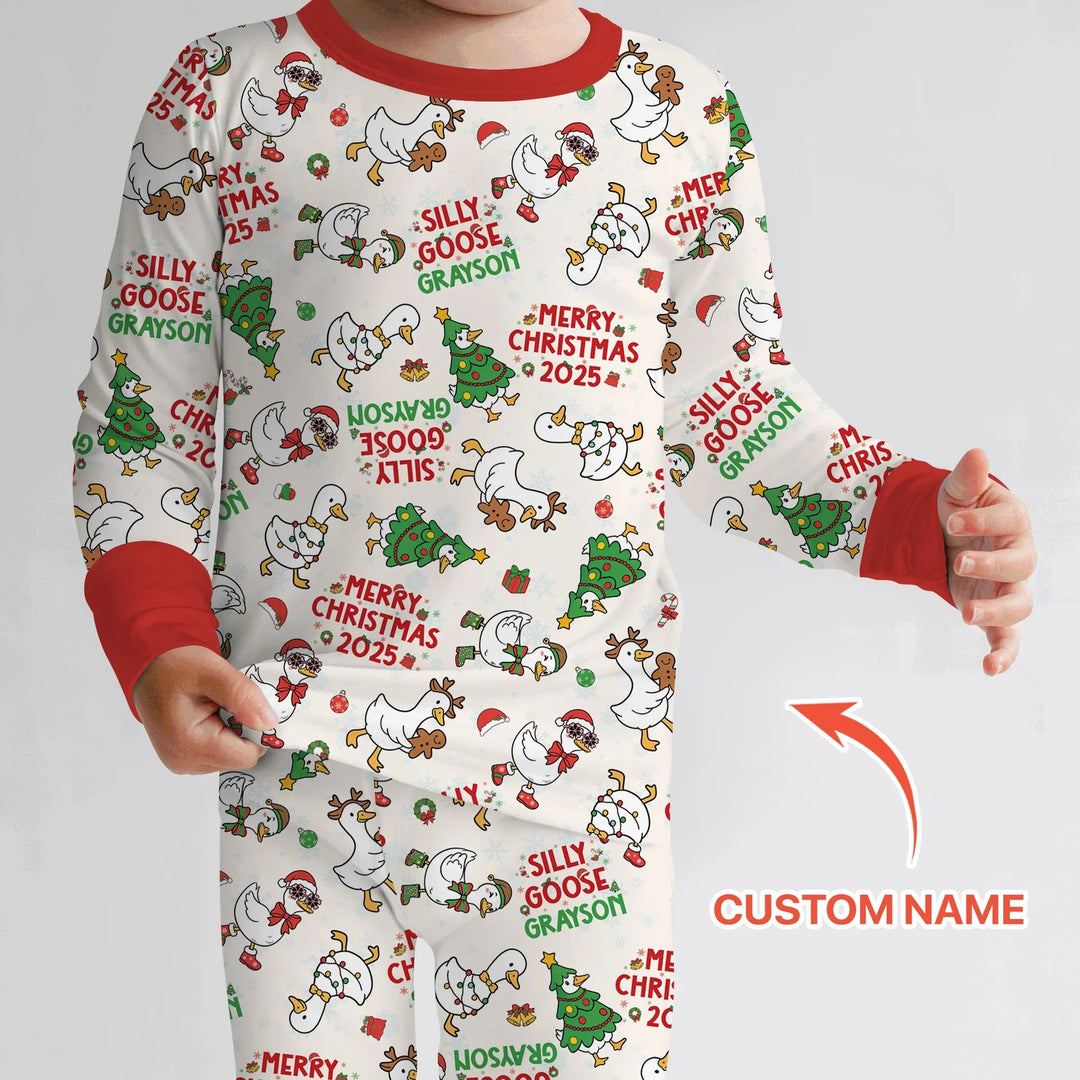 Custom Name "Silly Goose" Two Piece Long Sleeve Pajama Set , Custom Name "Silly Goose" Two Piece Long Sleeve Pajama Set - 12-18M
