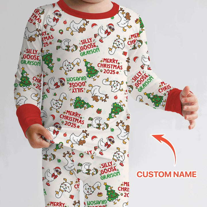 Custom Name "Silly Goose" Two Piece Long Sleeve Pajama Set , Custom Name "Silly Goose" Two Piece Long Sleeve Pajama Set - 12-18M
