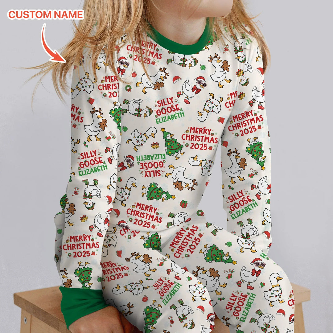 Custom Name "Silly Goose" Two Piece Long Sleeve Pajama Set , Custom Name "Silly Goose" Two Piece Long Sleeve Pajama Set - 12-18M