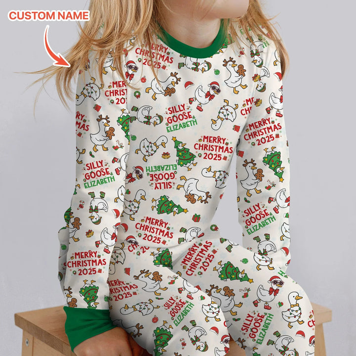 Custom Name "Silly Goose" Two Piece Long Sleeve Pajama Set , Custom Name "Silly Goose" Two Piece Long Sleeve Pajama Set - 12-18M