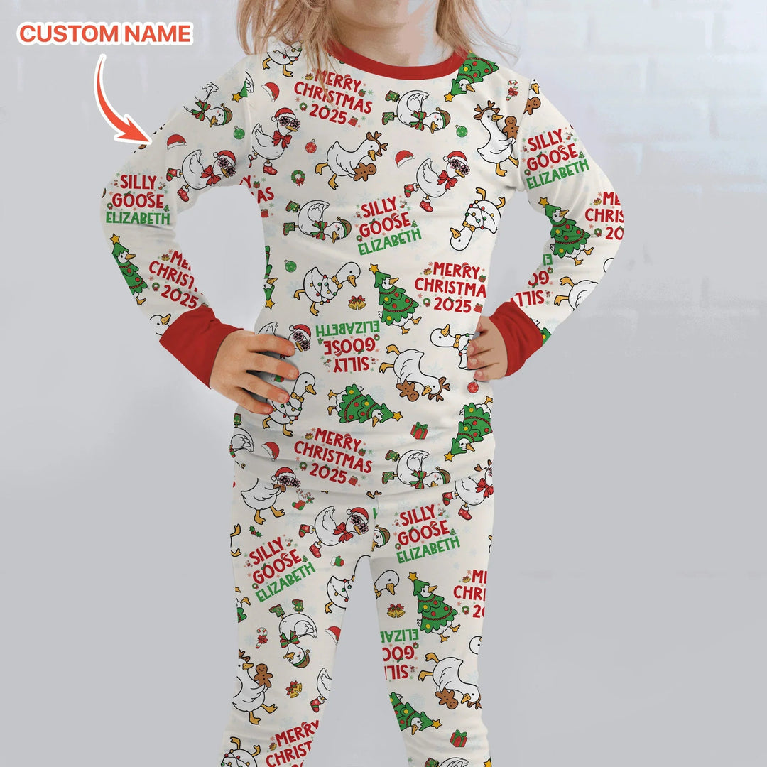 Custom Name "Silly Goose" Two Piece Long Sleeve Pajama Set , Custom Name "Silly Goose" Two Piece Long Sleeve Pajama Set - 12-18M