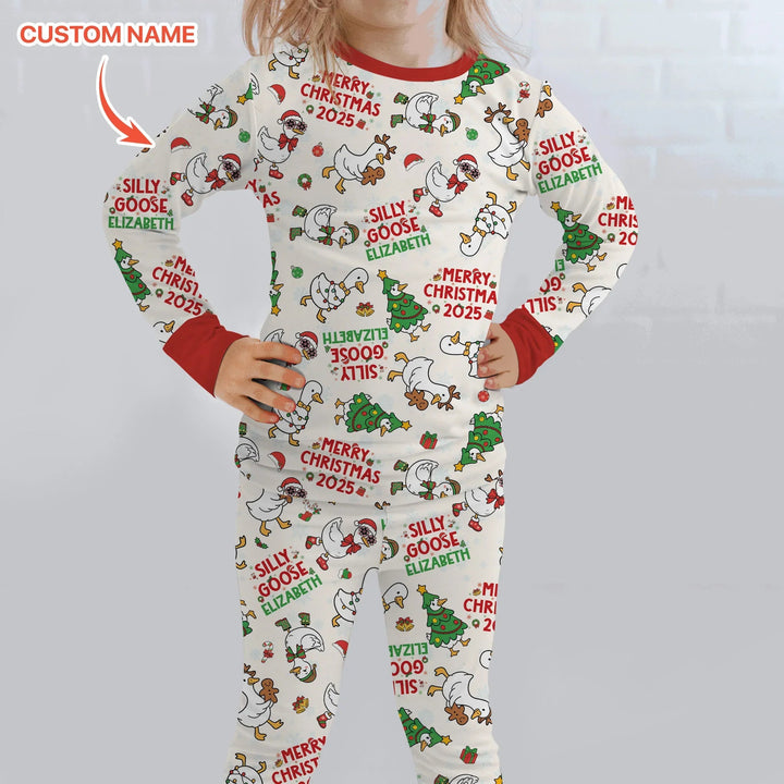 Custom Name "Silly Goose" Two Piece Long Sleeve Pajama Set , Custom Name "Silly Goose" Two Piece Long Sleeve Pajama Set - 12-18M