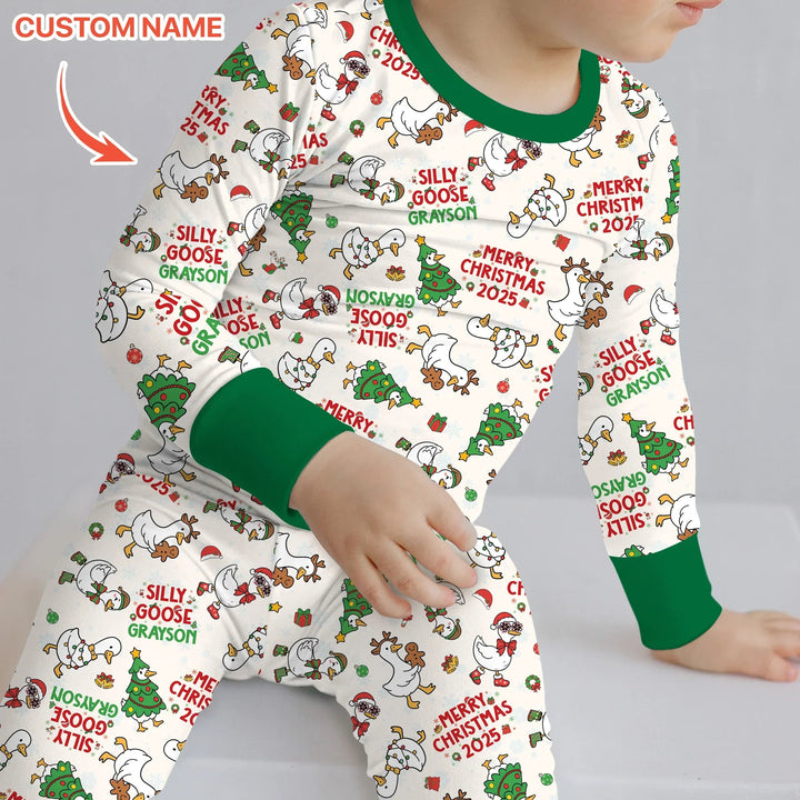 Custom Name "Silly Goose" Two Piece Long Sleeve Pajama Set , Custom Name "Silly Goose" Two Piece Long Sleeve Pajama Set - 12-18M