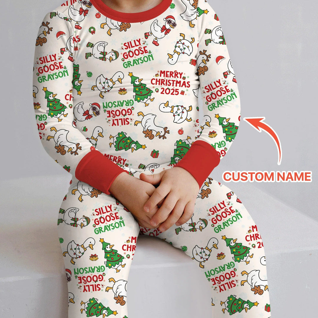 Custom Name "Silly Goose" Two Piece Long Sleeve Pajama Set , Custom Name "Silly Goose" Two Piece Long Sleeve Pajama Set - 12-18M