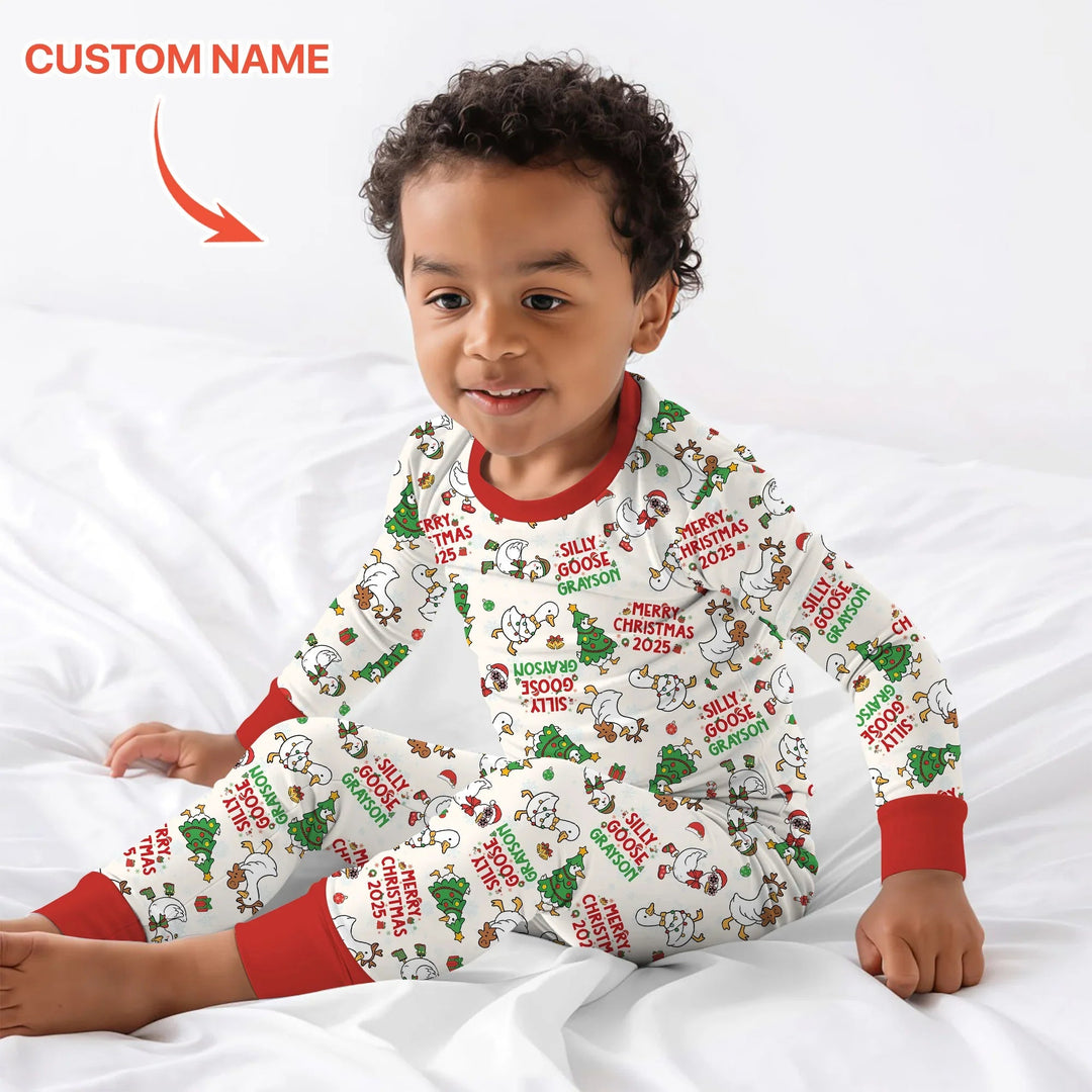 Custom Name "Silly Goose" Two Piece Long Sleeve Pajama Set , Custom Name "Silly Goose" Two Piece Long Sleeve Pajama Set - 12-18M