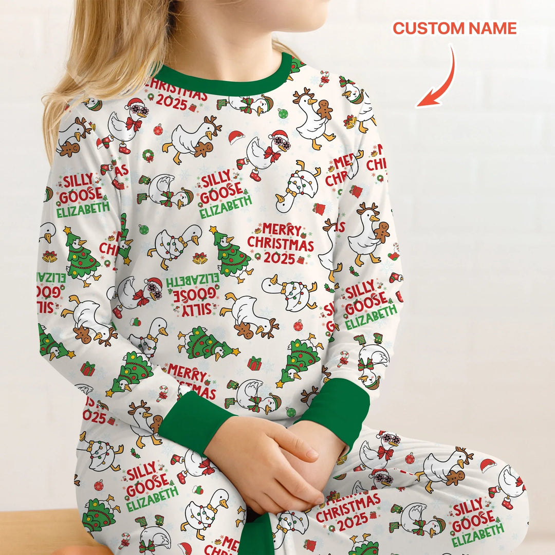 Custom Name "Silly Goose" Two Piece Long Sleeve Pajama Set , Custom Name "Silly Goose" Two Piece Long Sleeve Pajama Set - 12-18M