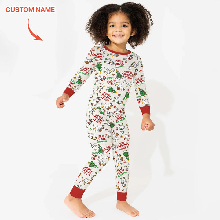 Custom Name "Silly Goose" Two Piece Long Sleeve Pajama Set , Custom Name "Silly Goose" Two Piece Long Sleeve Pajama Set - 12-18M