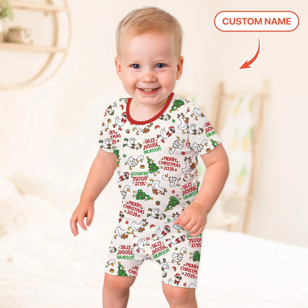 Custom Name "Silly Goose" Two Piece Short Sleeve Shorts Pajama Set , Custom Name "Silly Goose" Two Piece Short Sleeve Shorts Pajama Set - 12-18M