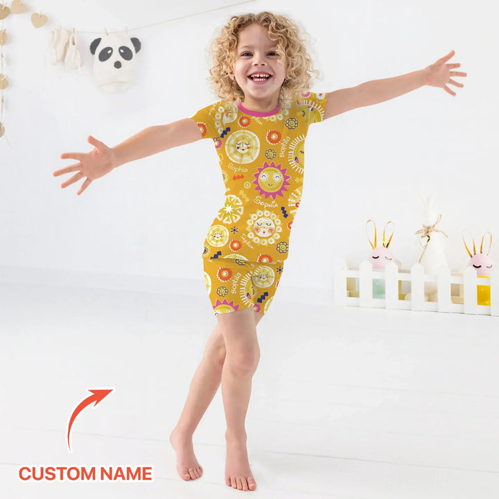 Custom Name Solar Dream Two Piece Short Sleeve Shorts Pajama Set - Zumbamboo
