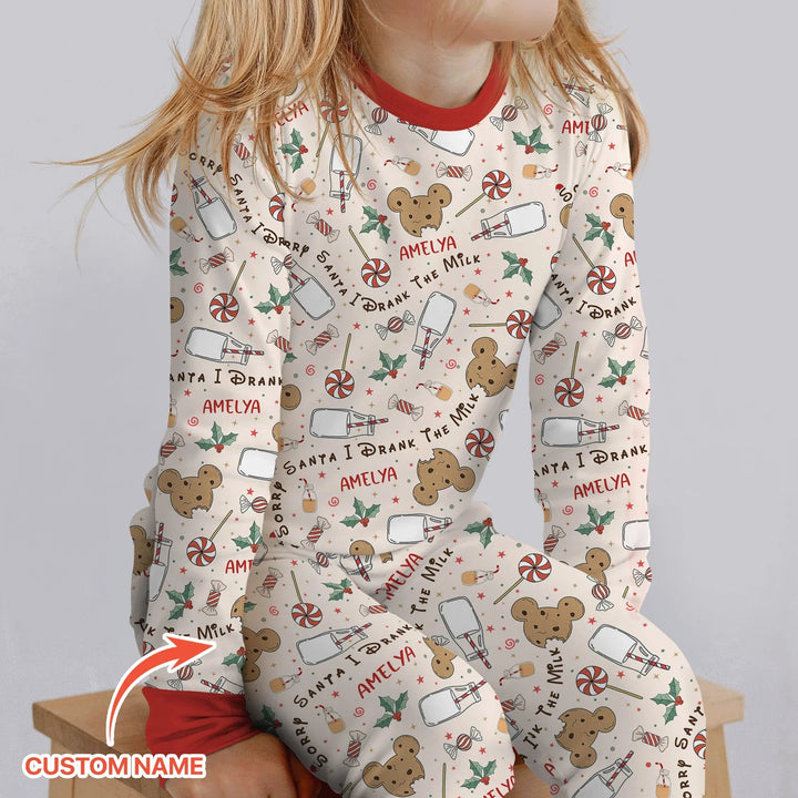 Custom Name Sorry Santa I Drank The Milk Two Piece Long Sleeve Pajama Set - Zumbamboo