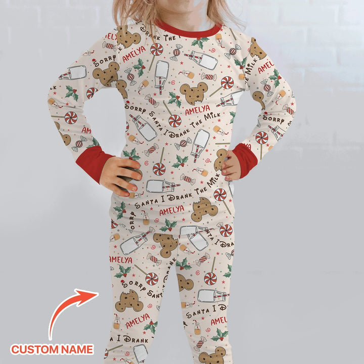 Custom Name Sorry Santa I Drank The Milk Two Piece Long Sleeve Pajama Set - Zumbamboo