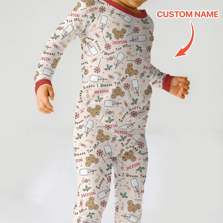 Custom Name Sorry Santa I Drank The Milk Two Piece Long Sleeve Pajama Set - Zumbamboo