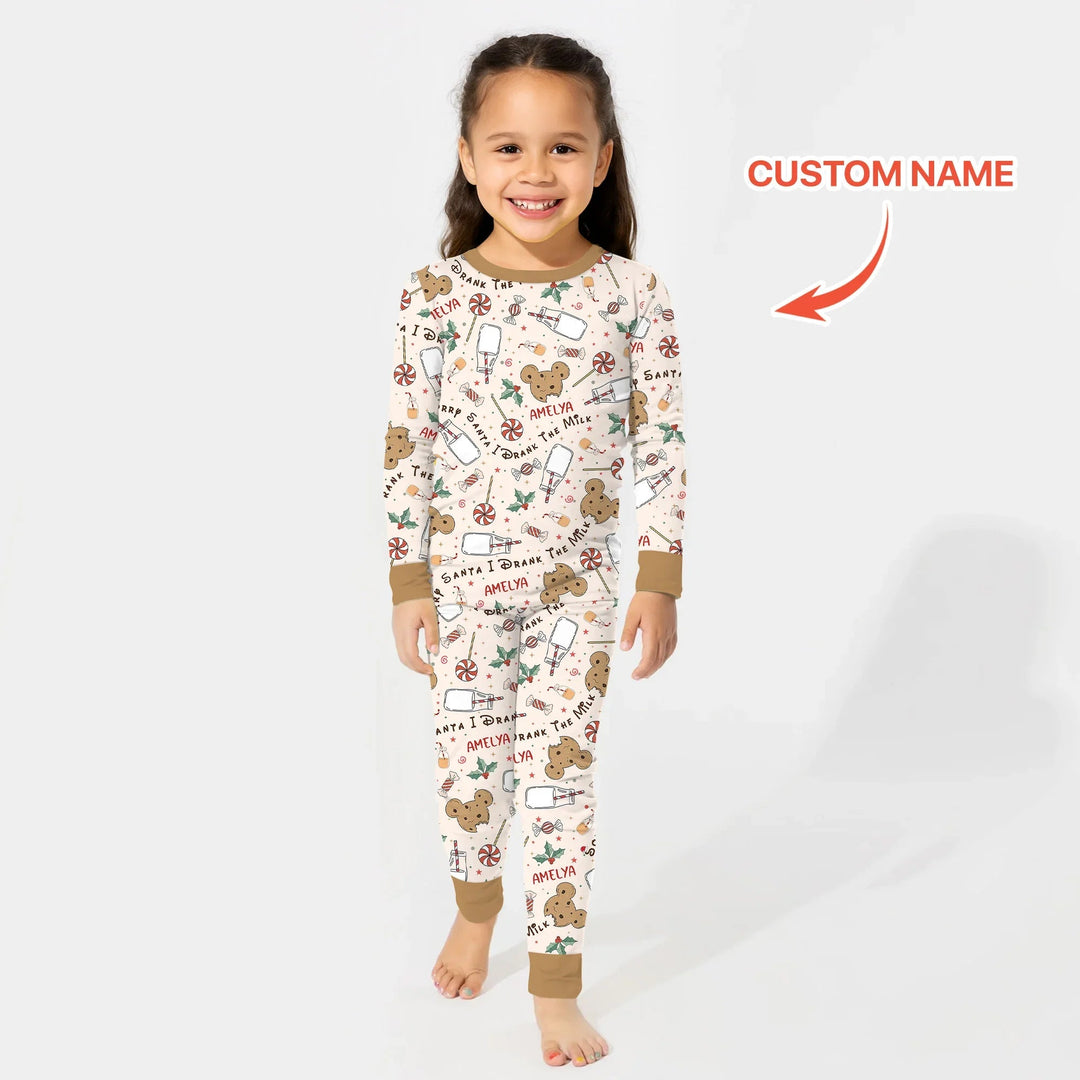 Custom Name Sorry Santa I Drank The Milk Two Piece Long Sleeve Pajama Set - Zumbamboo