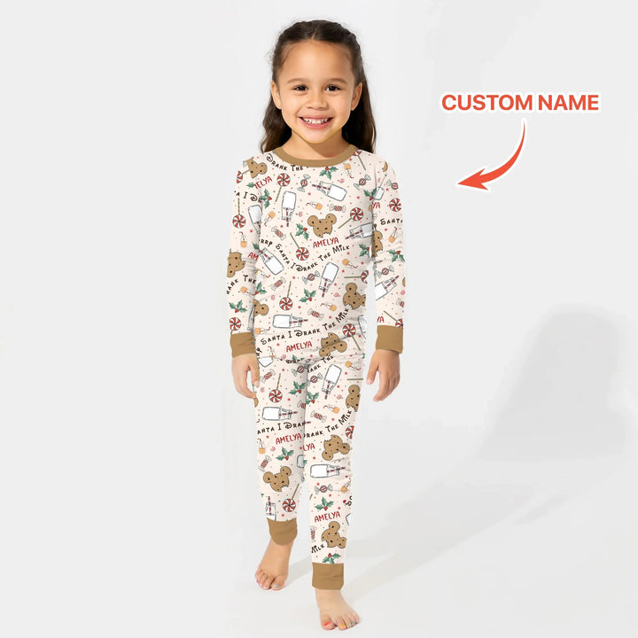 Custom Name Sorry Santa I Drank The Milk Two Piece Long Sleeve Pajama Set - Zumbamboo