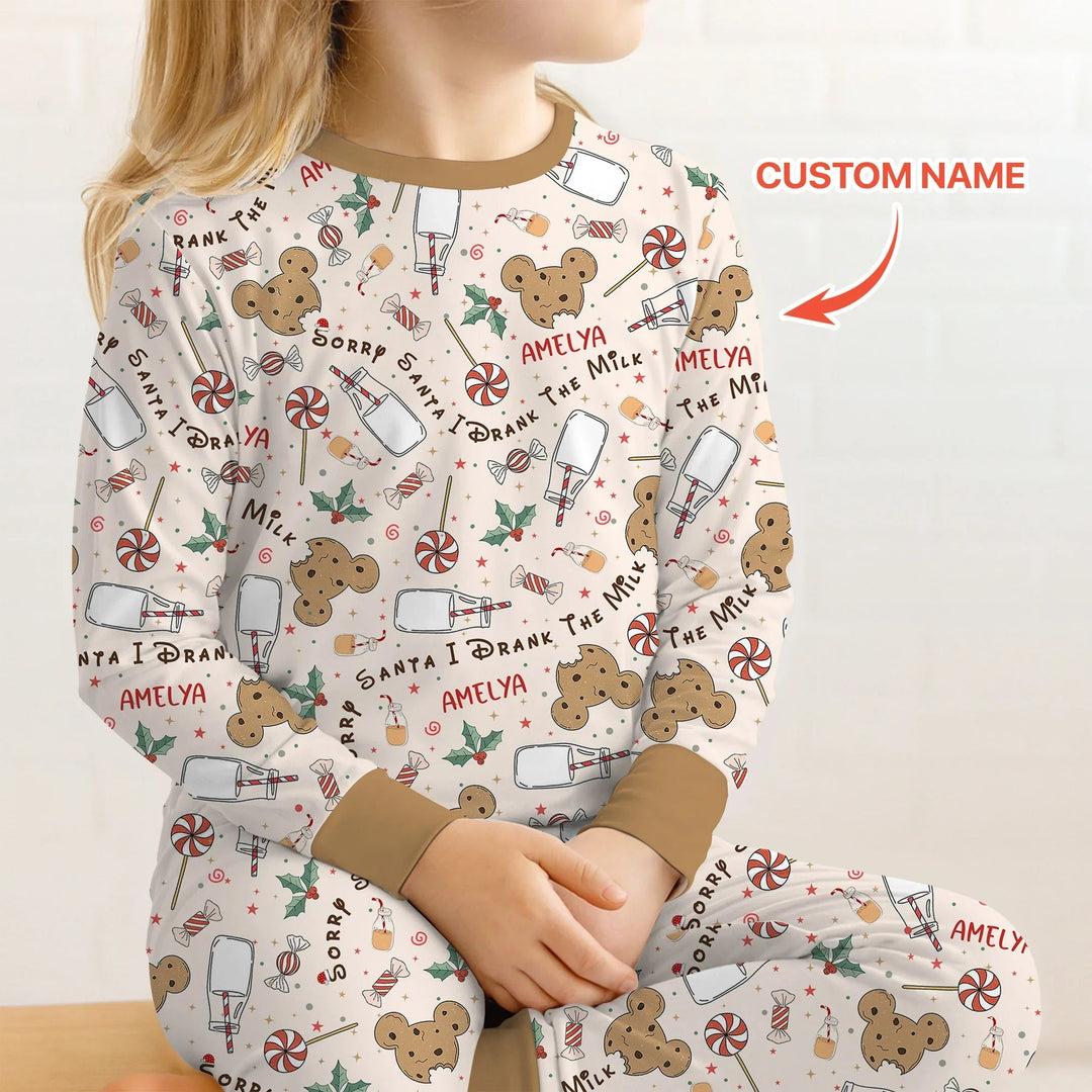 Custom Name Sorry Santa I Drank The Milk Two Piece Long Sleeve Pajama Set - Zumbamboo