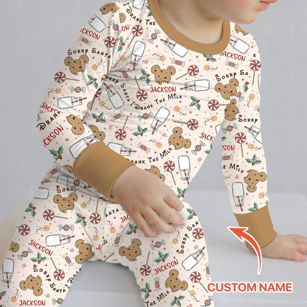 Custom Name Sorry Santa I Drank The Milk Two Piece Long Sleeve Pajama Set - Zumbamboo
