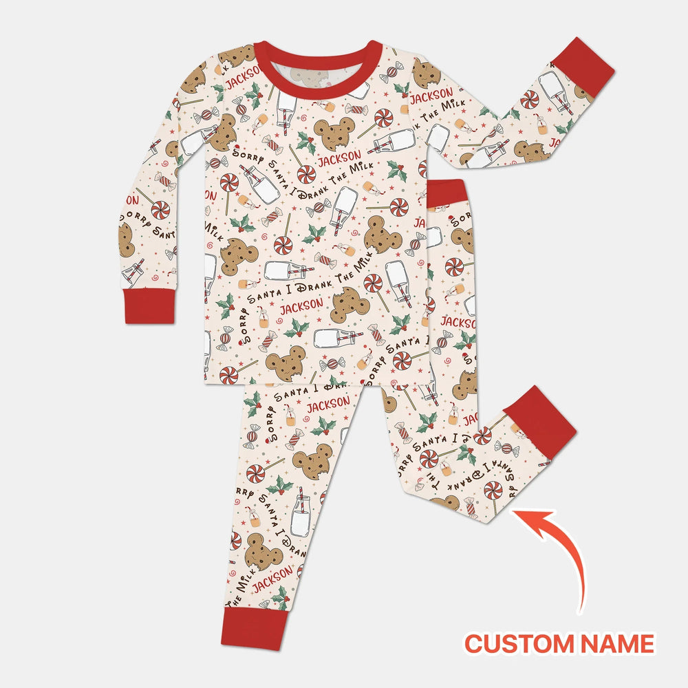 Custom Name Sorry Santa I Drank The Milk Two Piece Long Sleeve Pajama Set - Zumbamboo