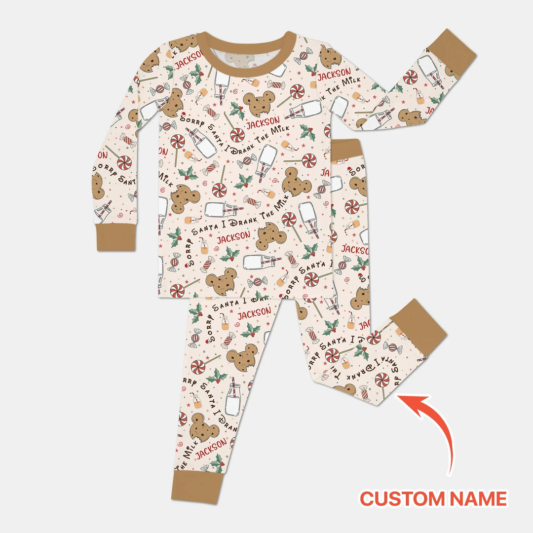 Custom Name Sorry Santa I Drank The Milk Two Piece Long Sleeve Pajama Set - Zumbamboo