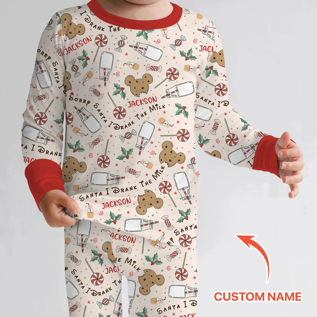 Custom Name Sorry Santa I Drank The Milk Two Piece Long Sleeve Pajama Set - Zumbamboo