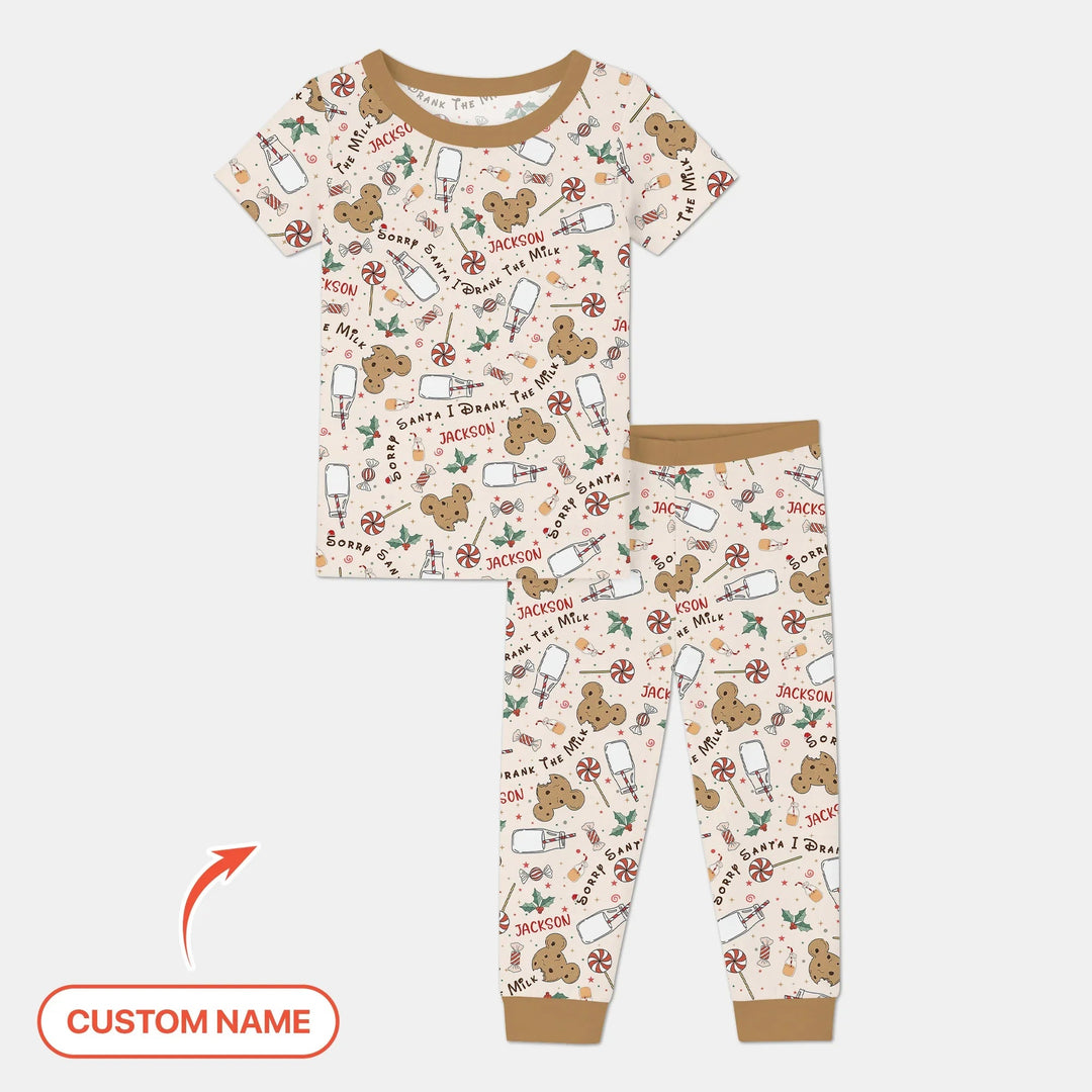 Custom Name Sorry Santa I Drank The Milk Two Piece Short Sleeve Pajama Set - Zumbamboo