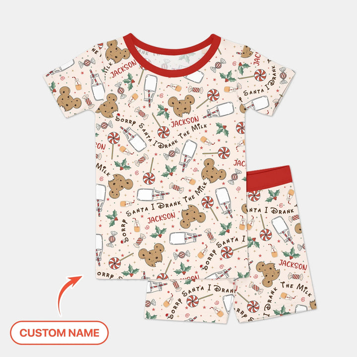 Custom Name Sorry Santa I Drank The Milk Two Piece Short Sleeve Shorts Pajama Set , Custom Name Sorry Santa I Drank The Milk Two Piece Short Sleeve Shorts Pajama Set - 12-18M