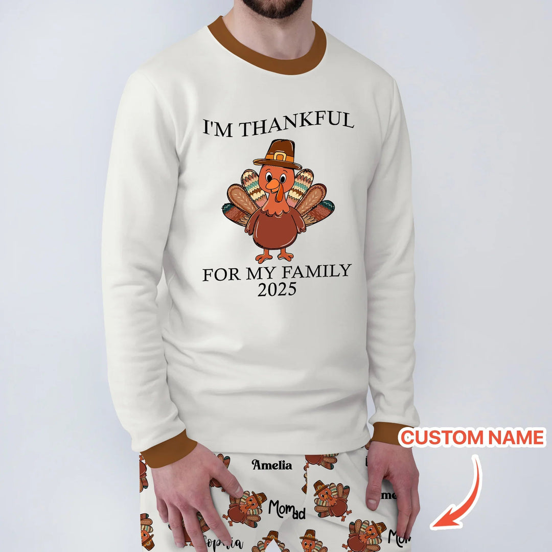 Custom Name Thanksgiving Family Matching Men's Pajama Set - Zumbamboo