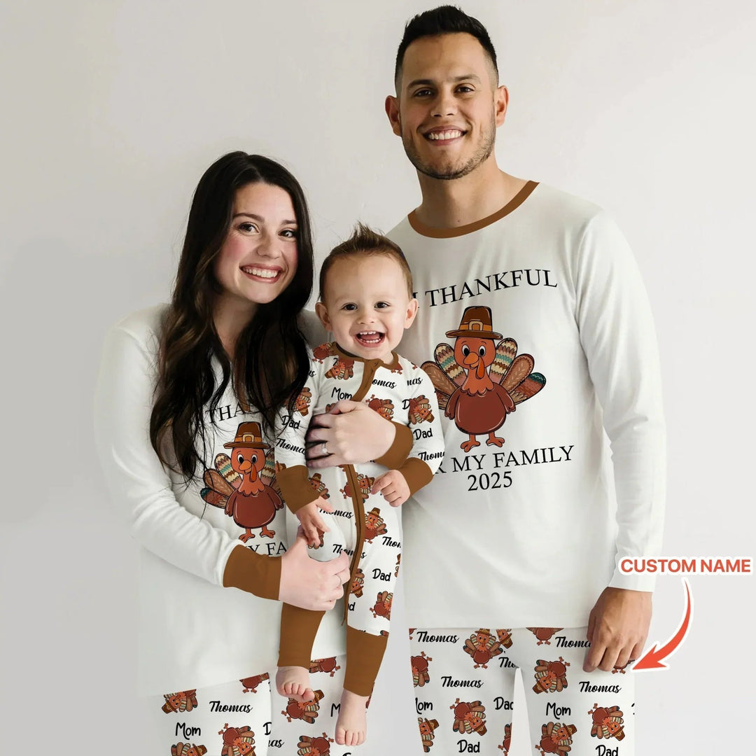 Custom Name Thanksgiving Family Matching Men's Pajama Set - Zumbamboo