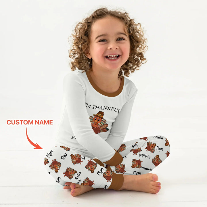 Custom Name Thanksgiving Family Matching Two Piece Long Sleeve Pajama Set - Zumbamboo