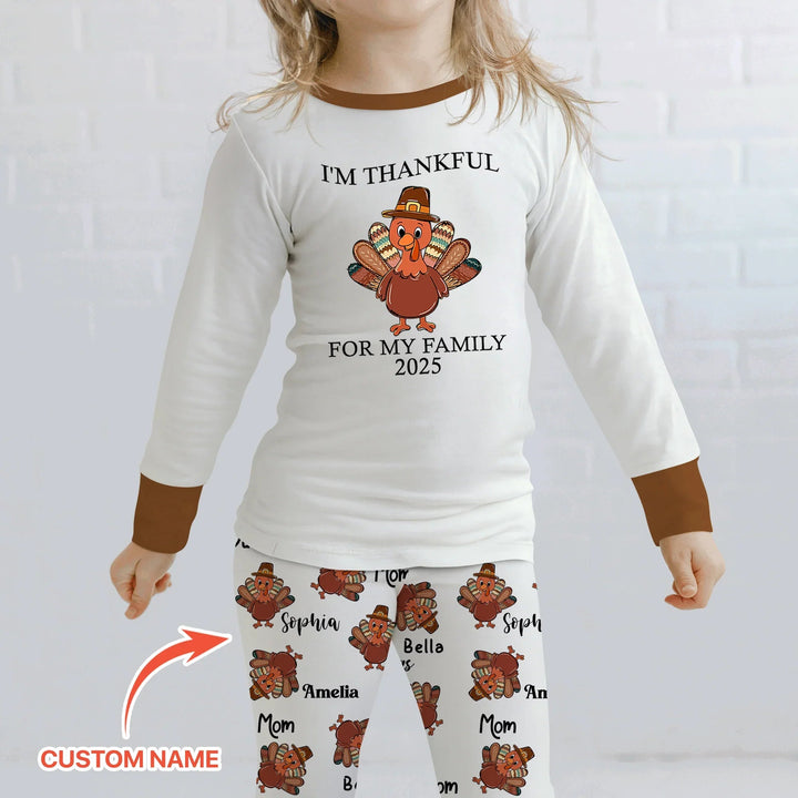 Custom Name Thanksgiving Family Matching Two Piece Long Sleeve Pajama Set - Zumbamboo