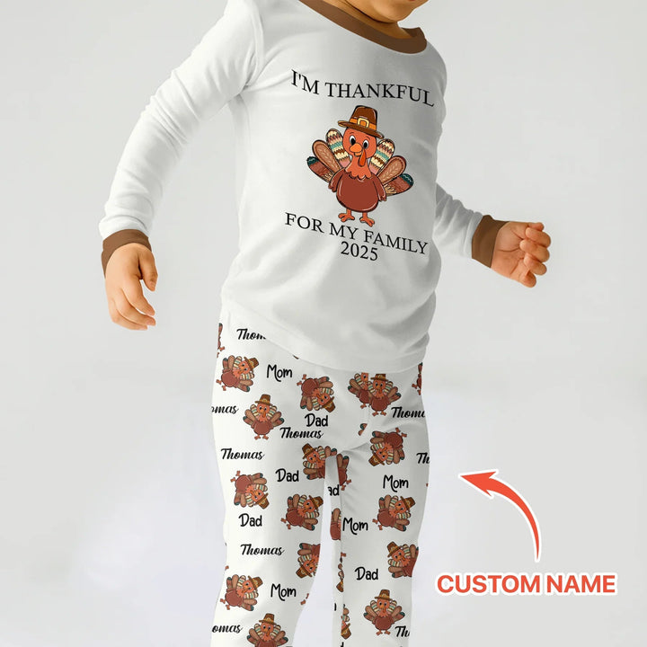 Custom Name Thanksgiving Family Matching Two Piece Long Sleeve Pajama Set - Zumbamboo