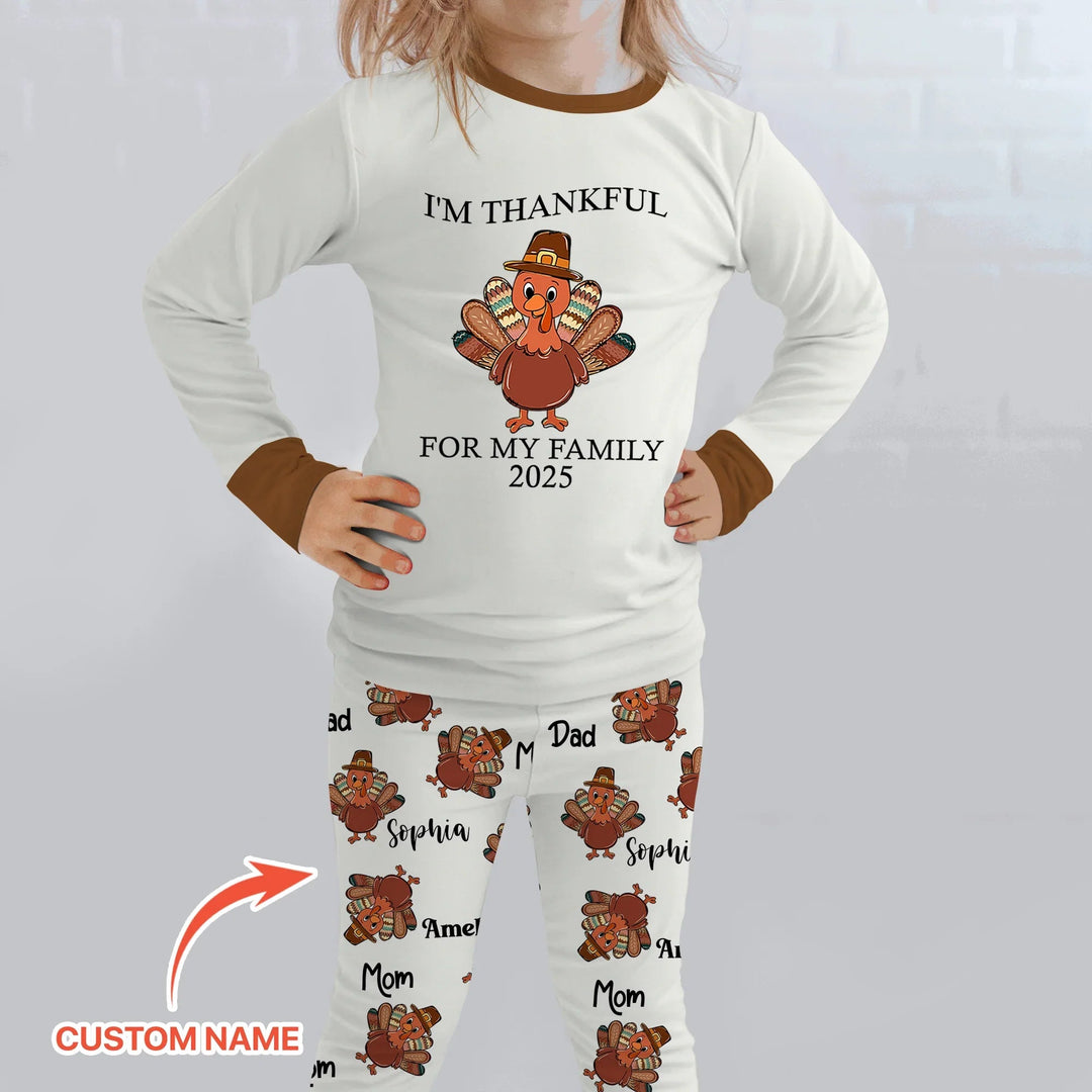 Custom Name Thanksgiving Family Matching Two Piece Long Sleeve Pajama Set - Zumbamboo