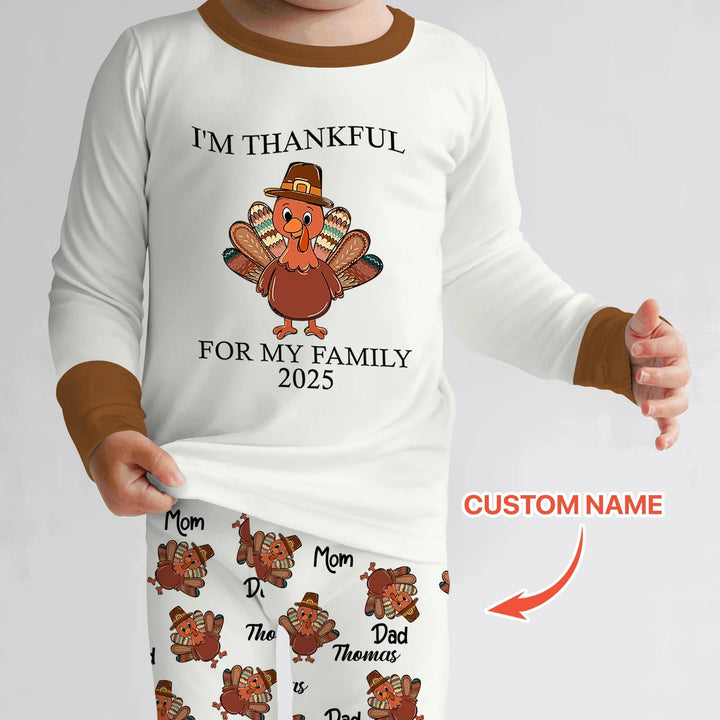 Custom Name Thanksgiving Family Matching Two Piece Long Sleeve Pajama Set - Zumbamboo