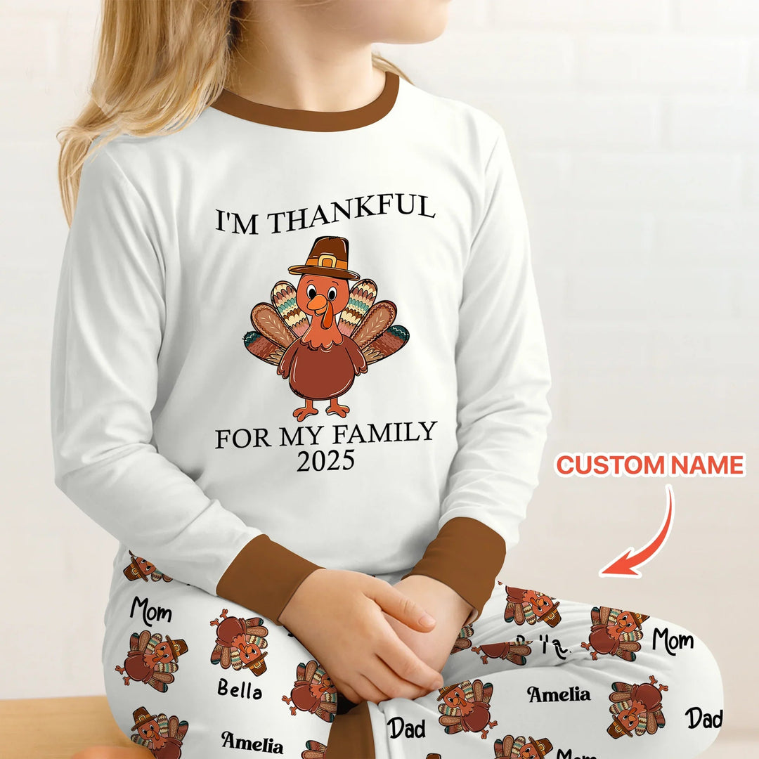Custom Name Thanksgiving Family Matching Two Piece Long Sleeve Pajama Set - Zumbamboo