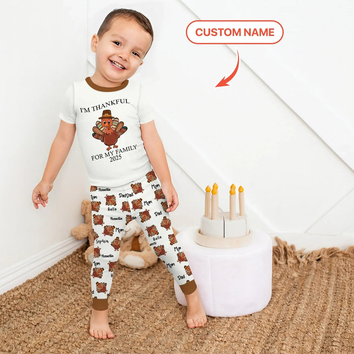 Custom Name Thanksgiving Family Matching Two Piece Short Sleeve Pajama Set - Zumbamboo
