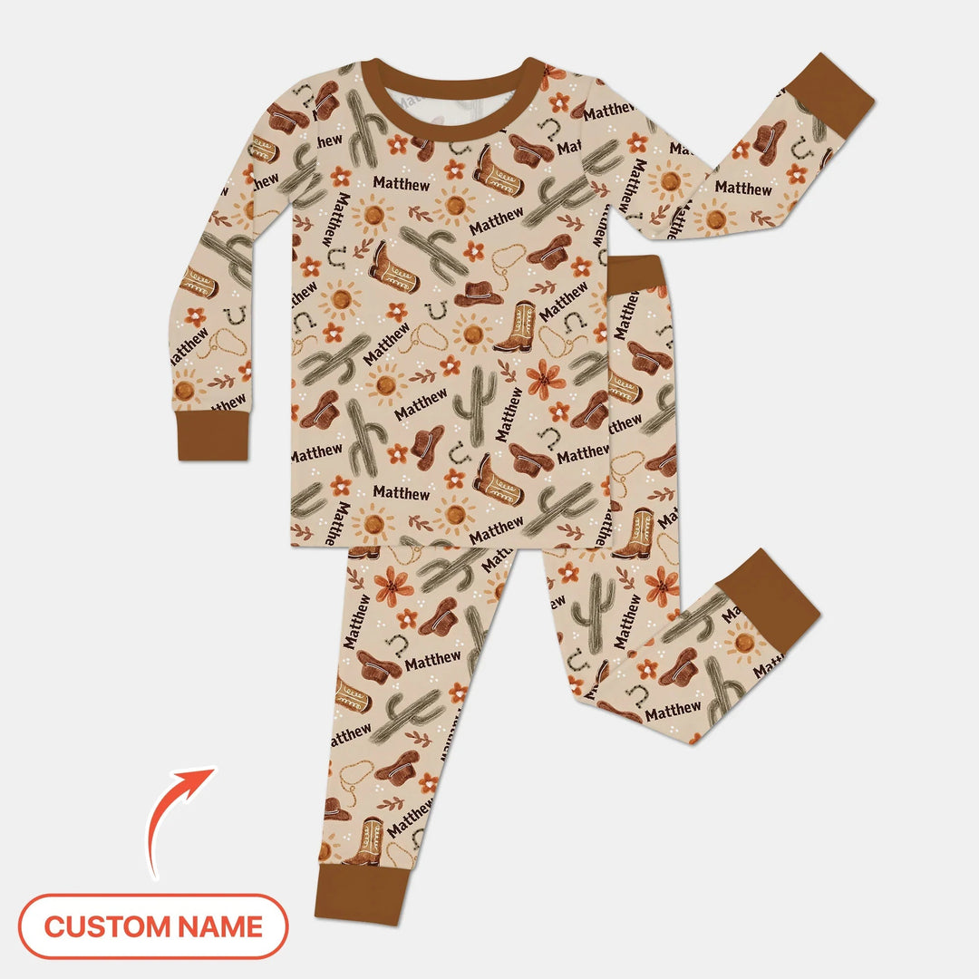 Custom Name Western Cowboy Stuff Two Piece Long Sleeve Pajama Set - Zumbamboo