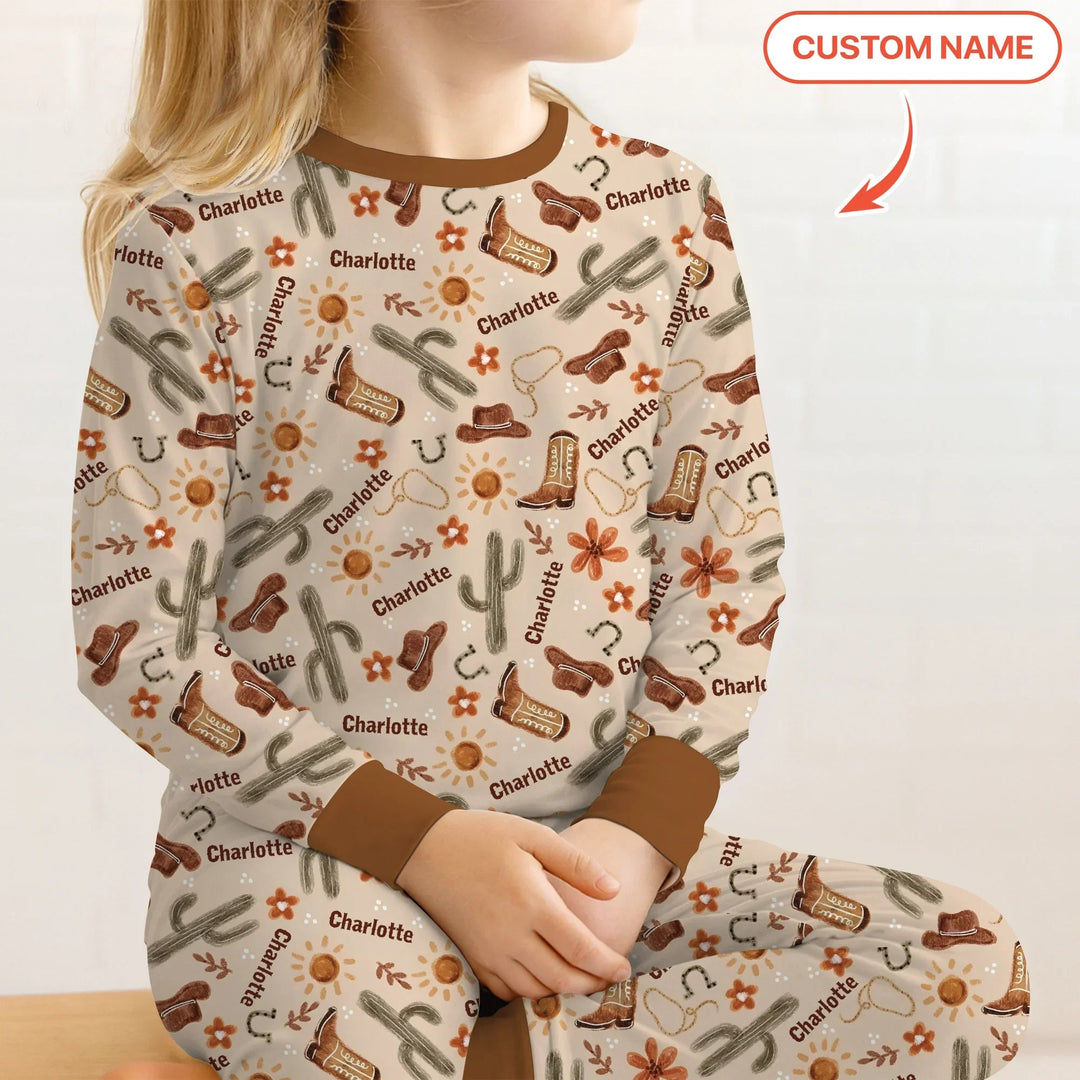 Custom Name Western Cowboy Stuff Two Piece Long Sleeve Pajama Set - Zumbamboo