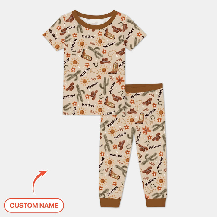 Custom Name Western Cowboy Stuff Two Piece Short Sleeve Pajama Set - Zumbamboo