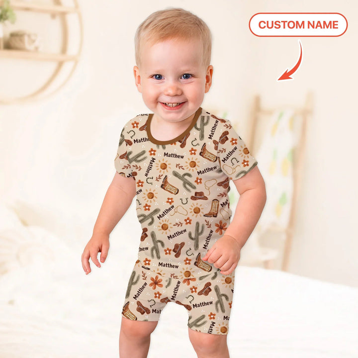 Custom Name Western Cowboy Stuff Two Piece Short Sleeve Shorts Pajama Set - Zumbamboo