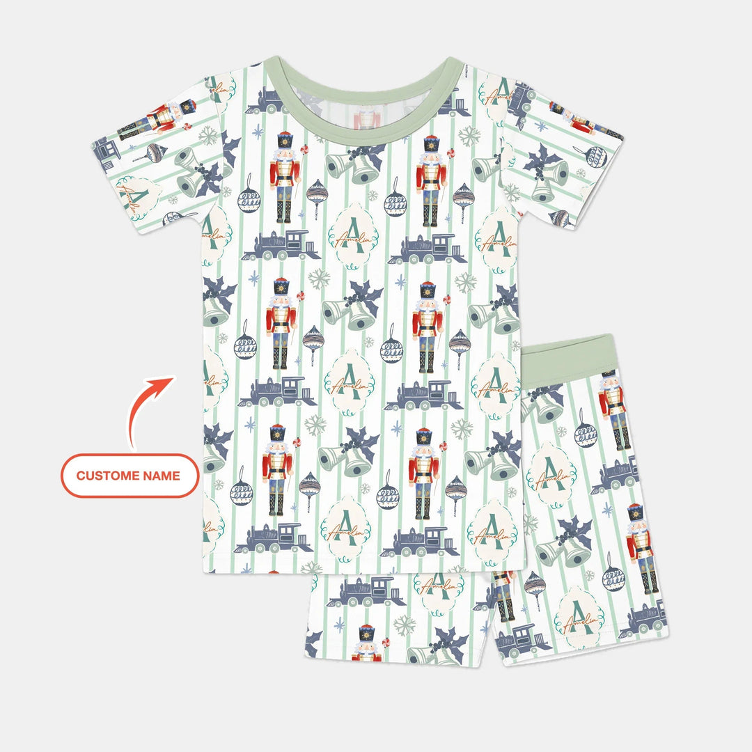 Custom Nutcracker Medium Blue Two Piece Short Sleeve Shorts Pajama Set , Custom Nutcracker Medium Blue Two Piece Short Sleeve Shorts Pajama Set - 12-18M